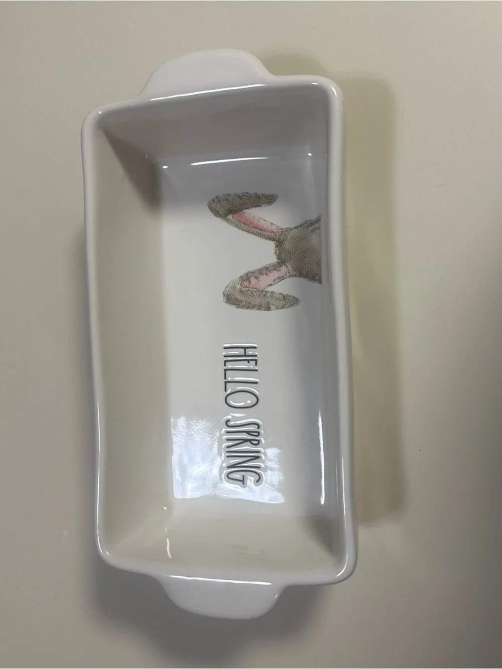 Rae Dunn White Ceramic Spring Dish with Bunny Accent